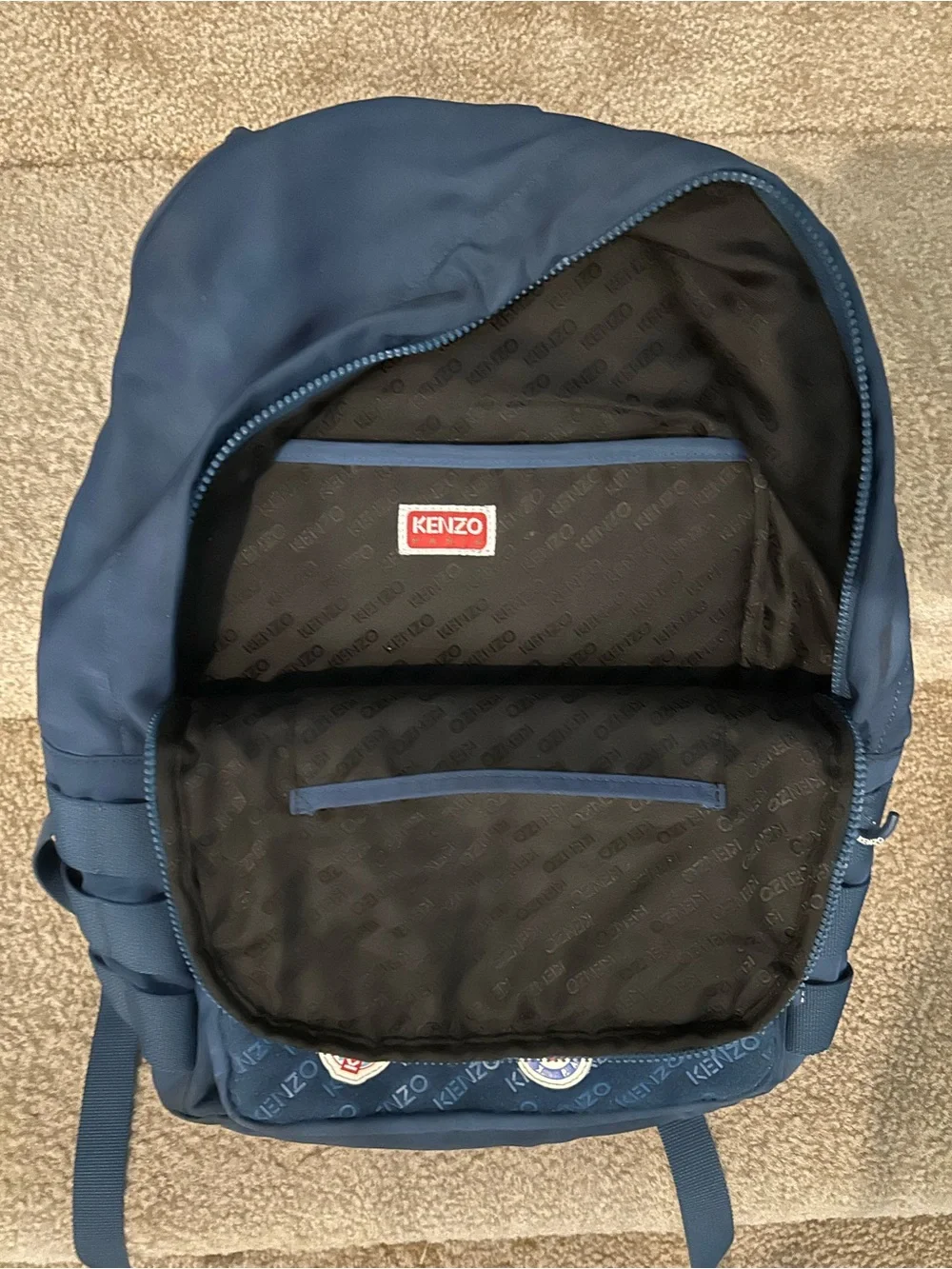 Kenzo Navy Blue Men's Backpack with Badge Accents